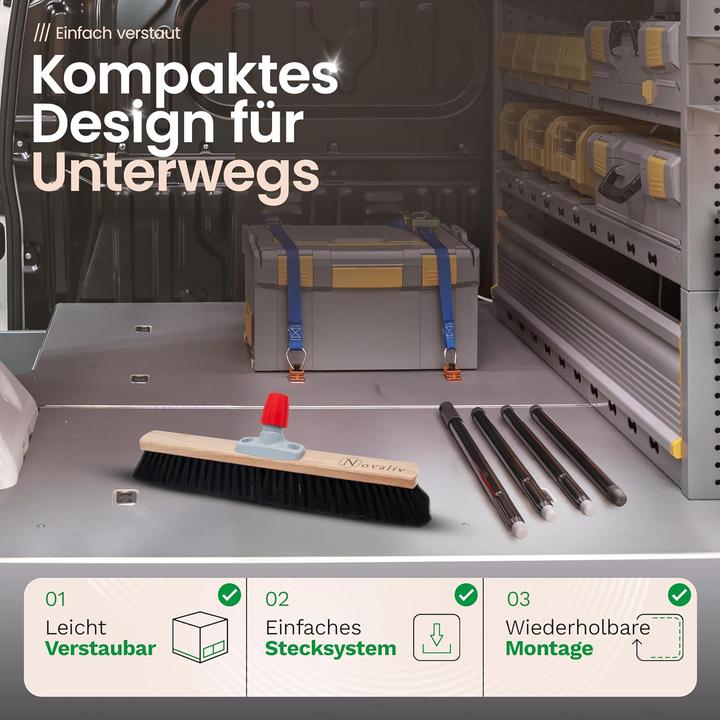 Produktbild Novaliv Grosser Besen Saalbesen 60 cm mit Stiel Borsten Rosshaarbesen inkl. Kehrgarnitur verzinkt mit (1 Stk.)