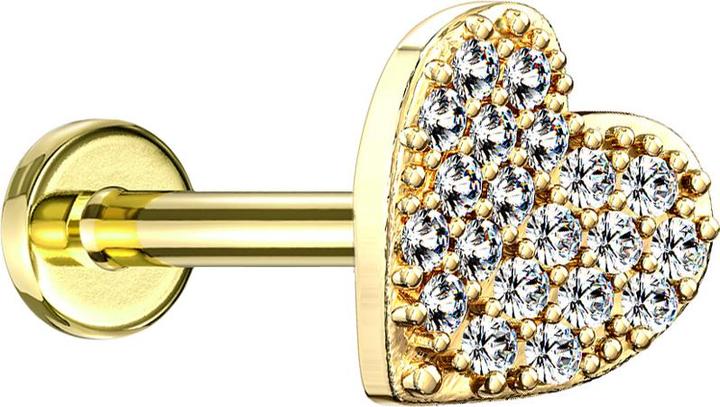 Star Piercing Micro Labret Innengewinde 14k vergoldet Herz mit Kristallen (Chirurgenstahl 316L, Messing)
