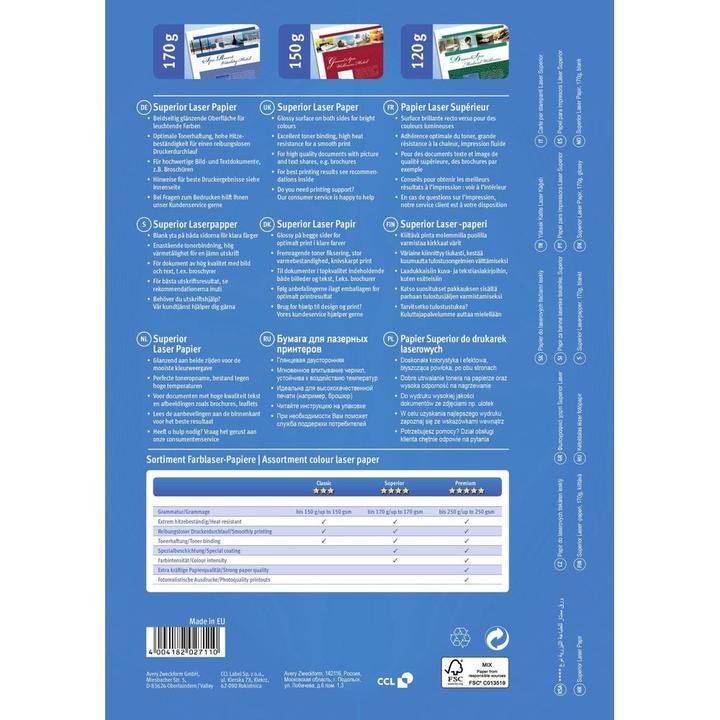 Energie-Label Avery Superior Colour Laser Papier (170 g/m², A4, 200 x)
