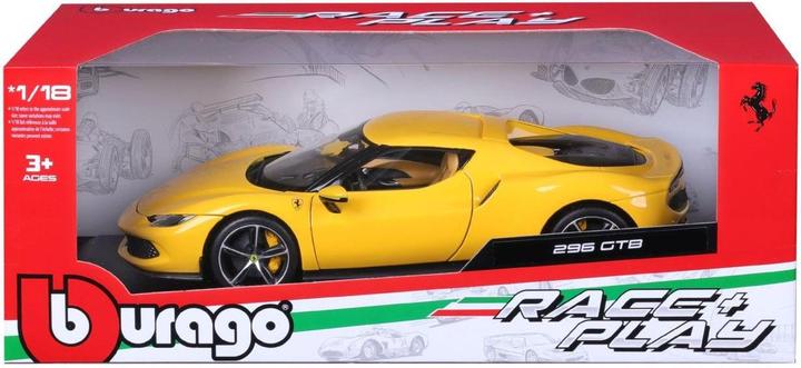 Actual product image Bburago Ferrari R&P 296 GTB 1/18 yellow