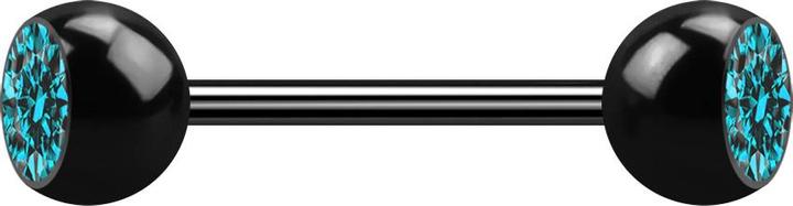 Star Piercing Micro Barbell schwarz mit zwei Kugeln Kristall aqua (ohne Messing, Chirurgenstahl 316L)