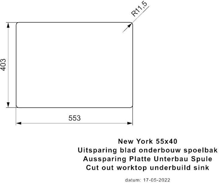 Produktbild Reginox Rechteckiges Spülbecken, Edelstahl Seidenglanz Küchenspüle New York 55x40 cm, R36075 (Einbauspüle, 40.30 cm, 59 cm)