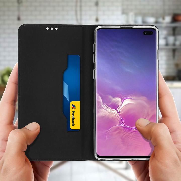 Immagine prodotto Akashi Flip Cover Geldbörse mit Standfunktion für Samsung Galaxy S10 – Schwarz (Samsung Galaxy S10)