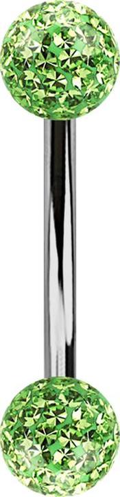 Star Piercing Banane silber mit zwei Kristallkugeln hellgrün Epoxy Schutzschicht (ohne Messing, Titan G23)