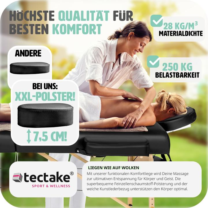 Actual product image tectake 3-zone massage table set Somwang with 7.5cm padding, castors and wooden frame