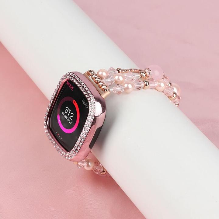 Productafbeelding Cover-Discount Fitbit Versa 4 / Sense 2 - Parel Strass-armband Roze (Roestvrij staal)