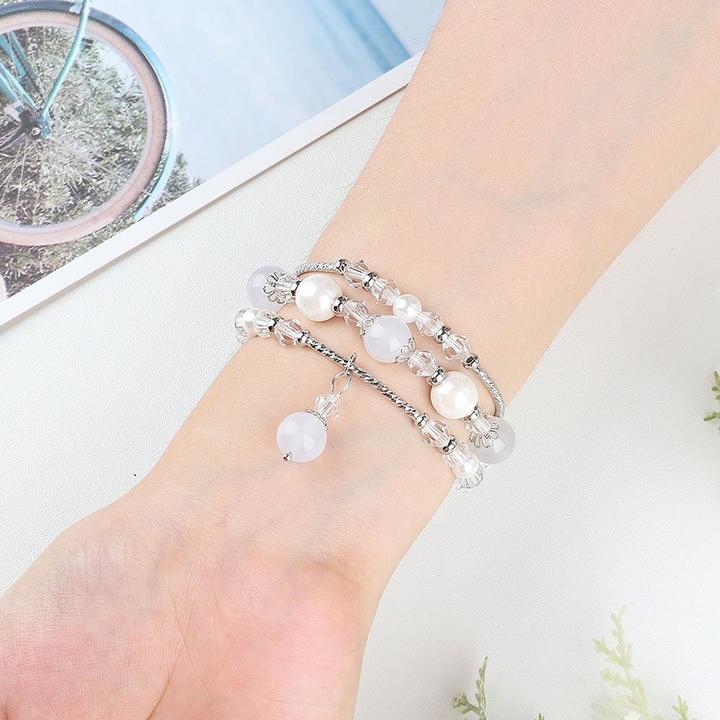 Produktbild Cover-Discount Fitbit Versa 4 / Sense 2 - Perlen Strass Armband weiss (Edelstahl)