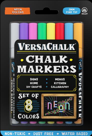 Produktbild VersaChalk - Neon Flüssigkreide Marker 8er Set mit 3mm Spitze (Mehrfarbig, 3 mm, 8 x)