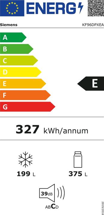 Energie-Label Siemens iQ700, Kühl-Gefrier-Kombination, mehrtürig, 183 x 90.5 cm, BlackSteel, KF96DPXEA (547 l)