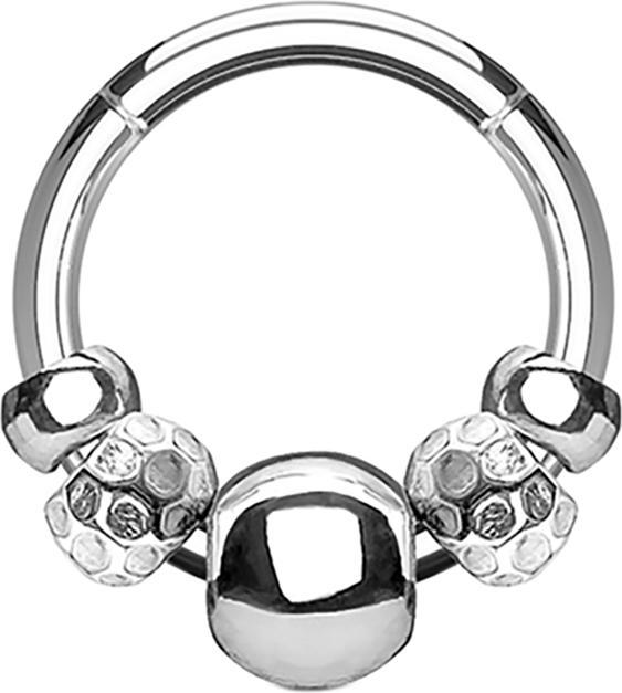 Star Piercing Micro Segmentring klappbar silber mit diversen Stahlperlen silber (Chirurgenstahl 316L, ohne Messing)