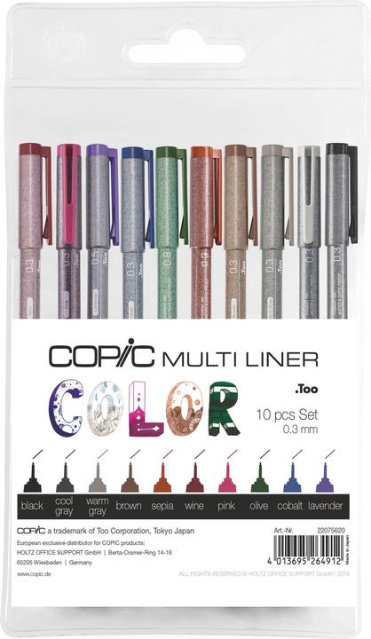 Actual product image Copic Multiliner colour set, 0.3mm, 10 pieces (Olive, Lavender, Sepia, Black, Warm grey, Cool Gray, Pink, Brown, Wine, Cobalt, 10 x)