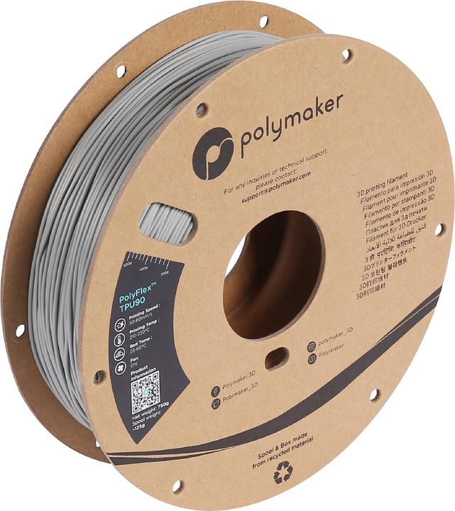 Actual product image Polymaker PolyFlex TPU-90A Grey 1.75mm 750g (TPU, 1.75 mm, 750 g, Grey)