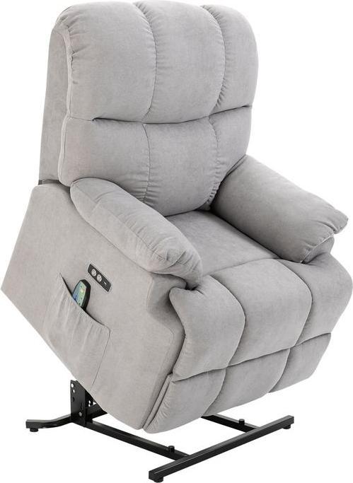 Swisshandel24 Massagesessel mit Aufstehhilfe, Wärme, USB, Grau 83x95x105 cm