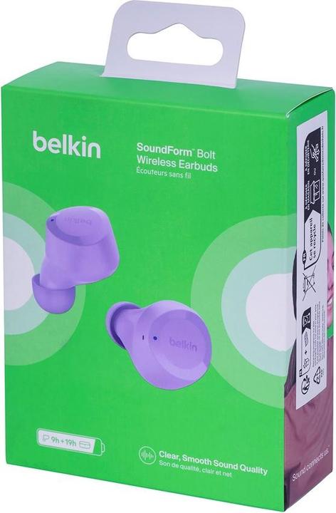 Actual product image Belkin wireless soundform bolt tws light purple (No noise cancelling, 38 h, Wireless)