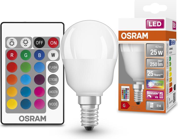 Produktbild Osram Led Retrofit Rgbw Lamps With Remote Control (E14, 25 W, 250 lm, 1 x, G)