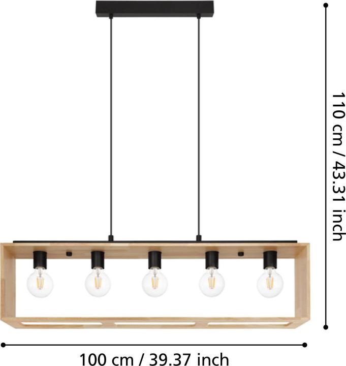 Actual product image EGLO Pendant lamp FAMBOROUGH 5x E27, Black/Nature (E27)