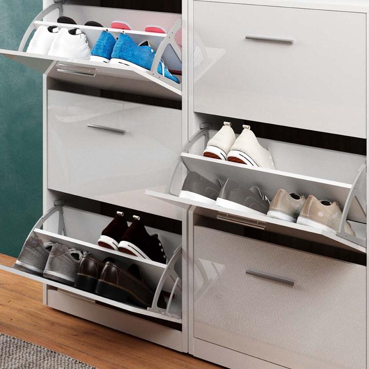 Actual product image Vicco Gizmo shoe trolley, white high gloss/white, set with mirror (45 x 60 x 2 cm, 59 x 170 x 22 cm, 59 x 105 x 22 cm)