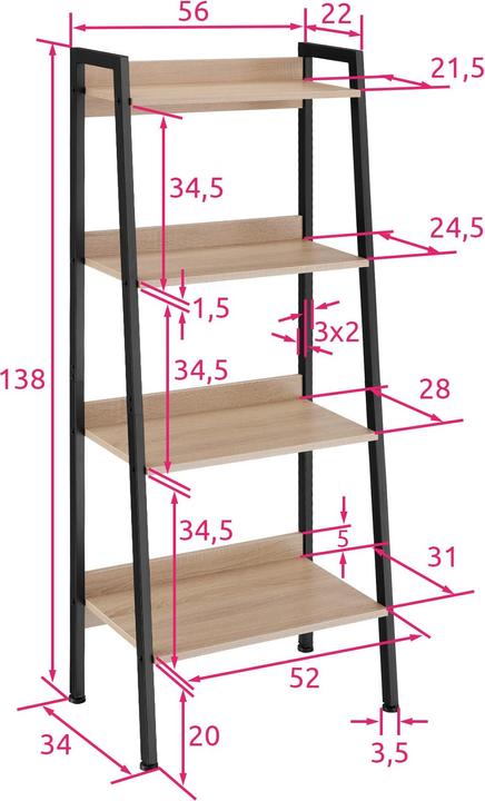 Actual product image tectake Free standing shelf Chatham | With 4 to 5 tiers (57.5 x 52 x 138 cm)