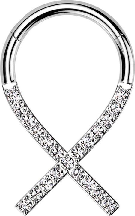Actual product image Star Piercing Micro Segmentring klappbar silber Krebsband Kristalle silber (without brass, Titanium G23)