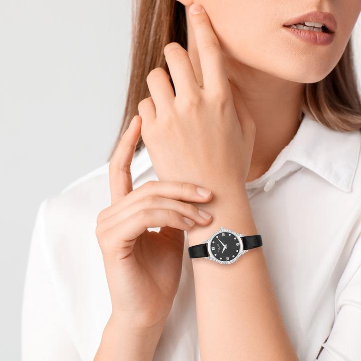 Immagine prodotto Trilani Orologio al quarzo da donna in vera pelle nera - 30494 (Orologio da polso analogico, 26 mm)
