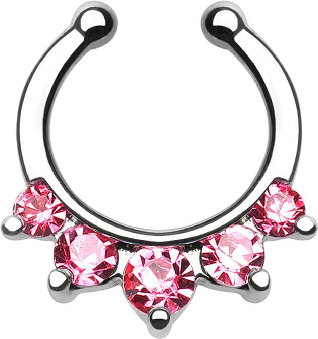 Star Piercing Fake Septum mit fünf pinken Kristallen