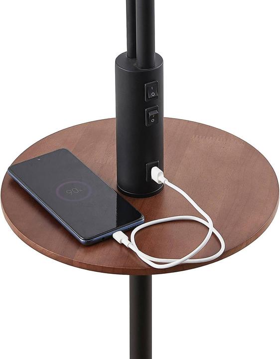 Produktbild Lindby Aovan Stehlampe mit Ablage und USB, schwarz (E14, E27)