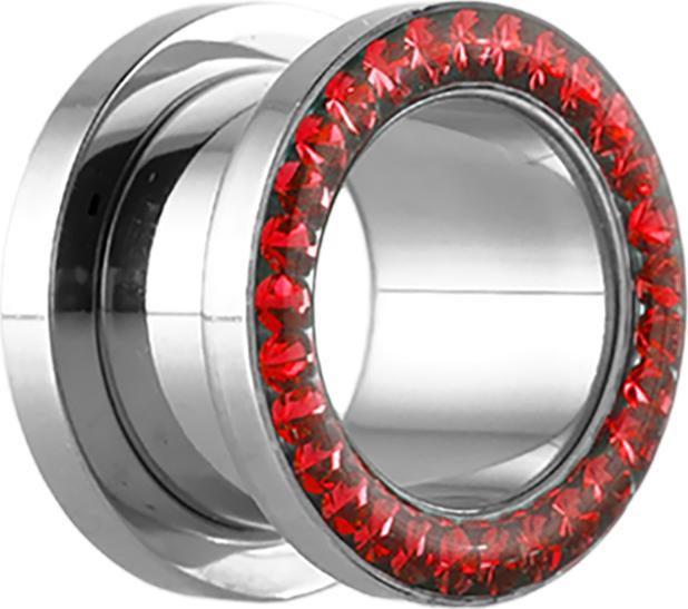 Produktbild Star Piercing Flesh Tunnel High Polished mit Kristall rot und Epoxy Schutzschicht (Chirurgenstahl 316L, ohne Messing)