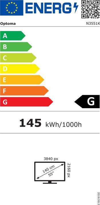 Label énergétique Optoma 55IN UHD 450 CD/M2 1233 X 703 X (3840 x 2160 pixels, 55")