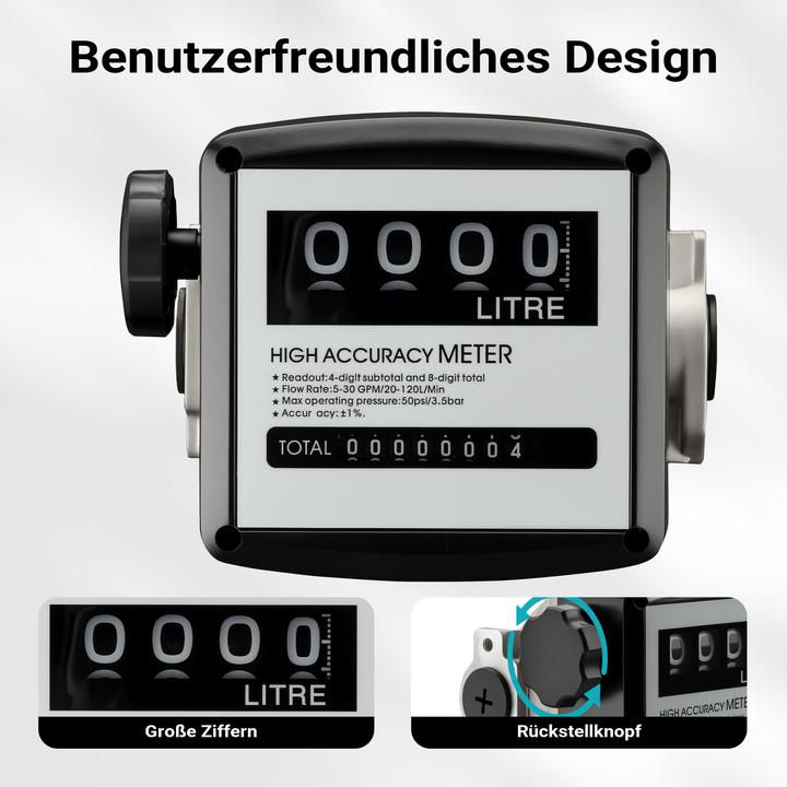 Produktbild Wiltec Diesel Heizöl Zähler Doppelzahlwerk 3bar 25,4mm 19-120l/min Heizölpumpe