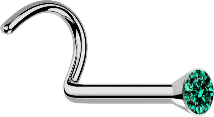 Star Piercing Nasenstecker gebogen silber mit Kristall türkis (Titan G23, ohne Messing)