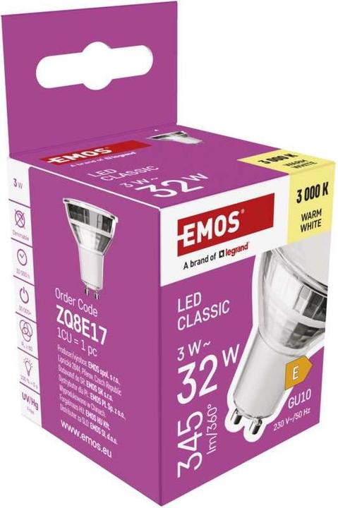 Produktbild Emos LED Lampe Classic MR16 Silber/ GU10 / 3 W (32 W) / 345 lm / Warmweiss (GU10, 3 W, 345 lm, 1 x, E)