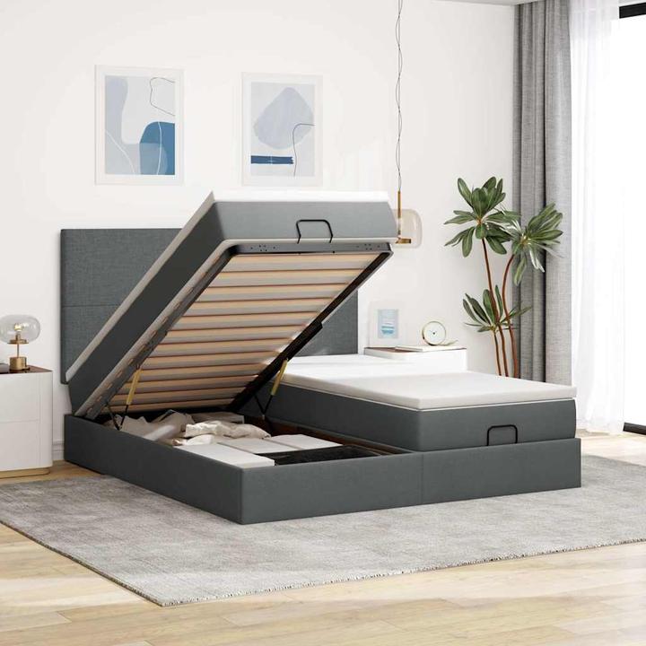 Actual product image VidaXL Ottoman bed with mattresses dark grey 200x200 cm fabric (200 x 200 cm)