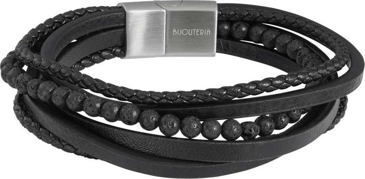 Produktbild Bijouteria Lederarmband (21 cm, Edelstahl, Leder, Lava-Stein)