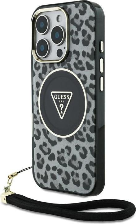Productafbeelding Guess HC IML Luipaard Driehoek Snoerband MagSafe Case voor iPhone 16 Pro - Zwart (Apple iPhone 16 Pro)
