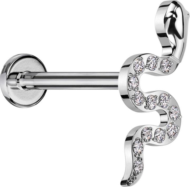 Star Piercing Micro Threadless Labret silber Schlange silber Kristalle silber (Titan G23, ohne Messing)
