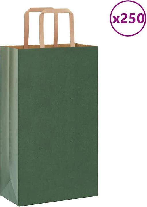 Actual product image VidaXL Kraft paper bags 250 pcs. with handle green 21x11x36 cm paper bag (Gift bag, 250 x)