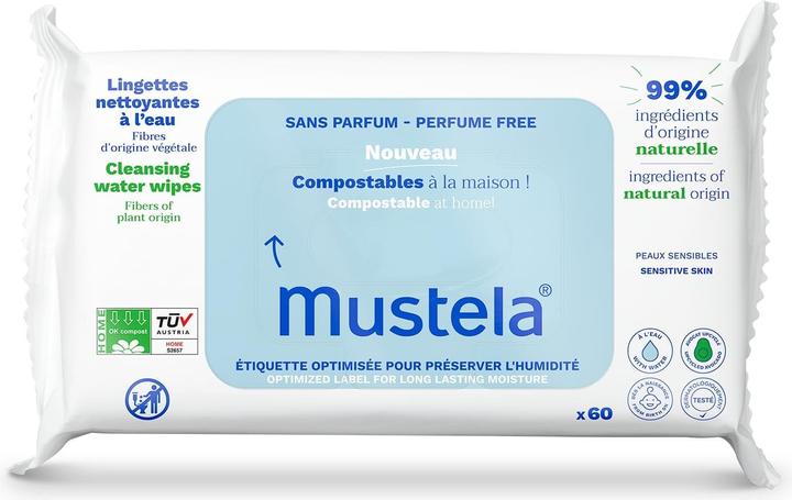 Mustela Biologisch abbaubare, kompostierbare Wischtücher für zu Hause (60 Stück)