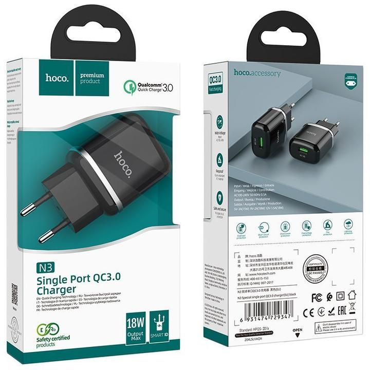 Produktbild Hoco N3, 18W, 3A, 1 x USB-A, schwarz (18 W)