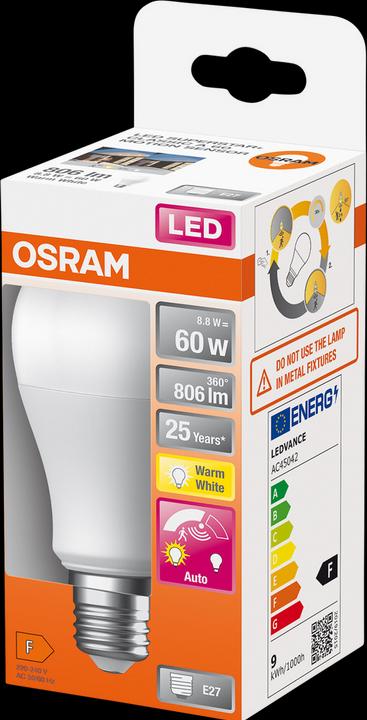 Productafbeelding Osram 4099854040092 LED EEK F (A - G) E27 8,8 W = 60 W Warm wit (Ø x H) 60 mm x (E27, 8.80 W, 806 lm, 1 x, F)