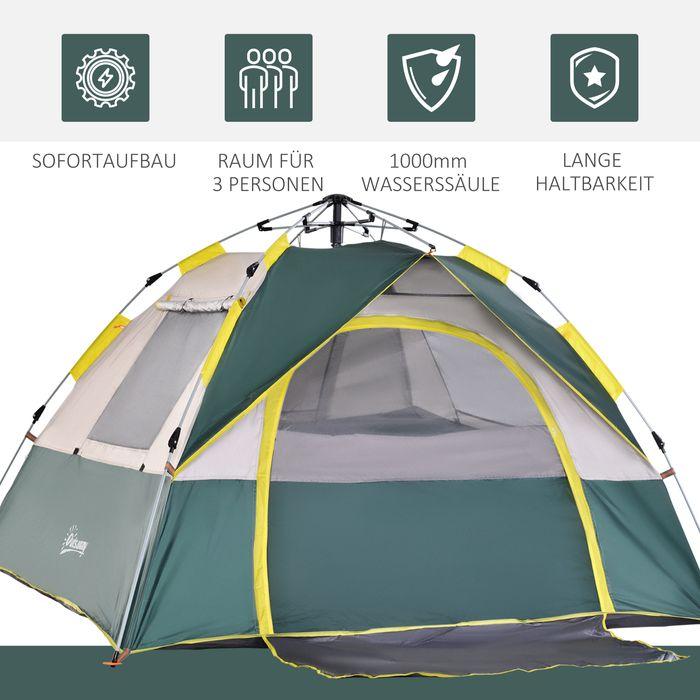 Produktbild Swisshandel24 Zelt für 3 Personen, Campingzelt mit Heringen, Kuppelzelt, Polyester, Grün, 205 x 195 x 135 cm (Kuppelzelt, 3.20 kg, 3 Personen)