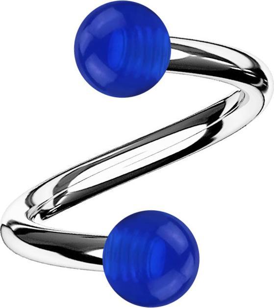 Produktbild Star Piercing Micro Spirale silber mit zwei Kugeln dunkelblau transparent (ohne Messing, Chirurgenstahl 316L, Acryl)