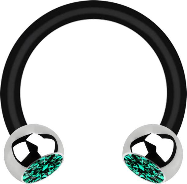 Actual product image Star Piercing Micro Circular Barbell black with two balls silver crystal turquoise (without brass, Surgical steel 316L, Bioflex)
