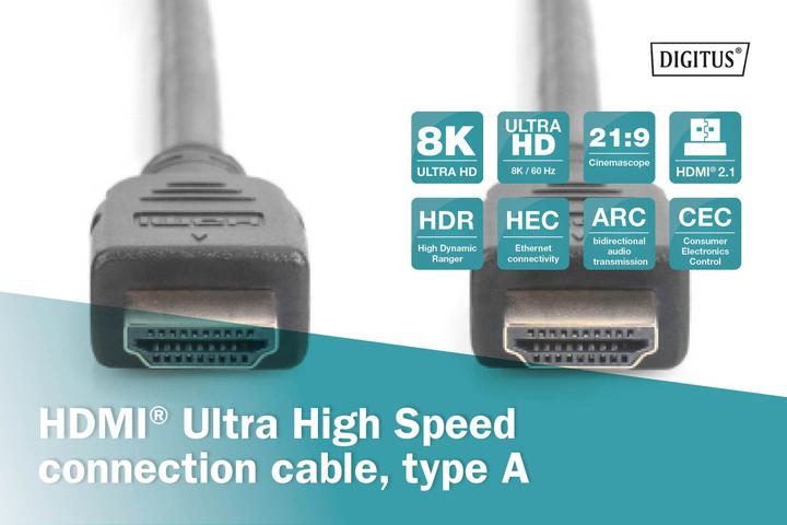 Image du produit Digitus Câble de connexion HDMI ultra haut débit,type A mâle/femelle (1 m, HDMI)