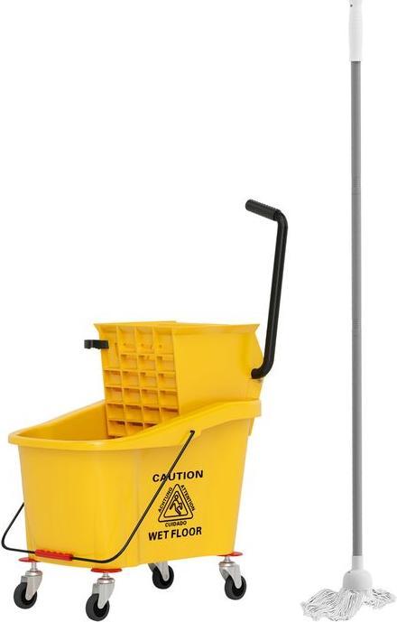 Swisshandel24 Putzwagen Reinigungswagen 36 Liter Eimer mit Presse, Mopp und Griff Gelb (1 Stk.)