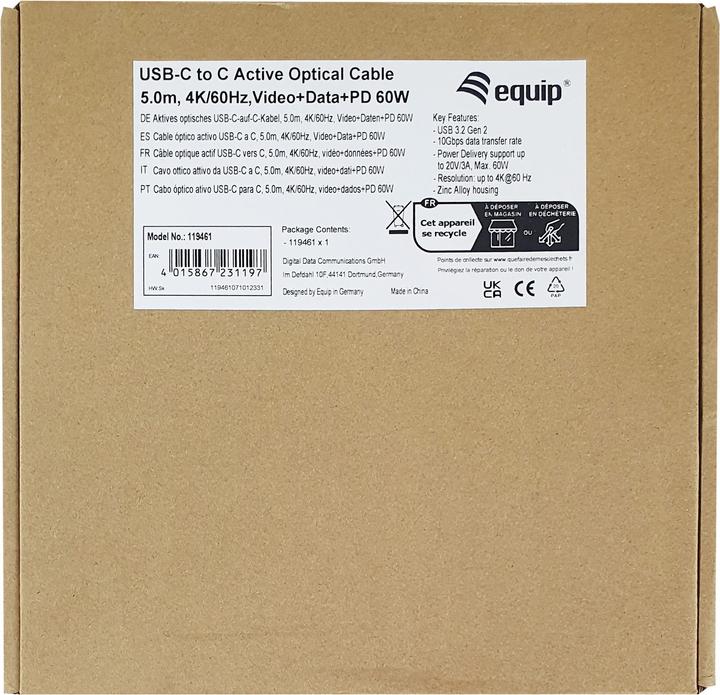 Image du produit equip Câble USB 3.2 C -> C St/St 5.00m 4K/60Hz sw (5 m, USB 3.2 Gen 2, 60 W)