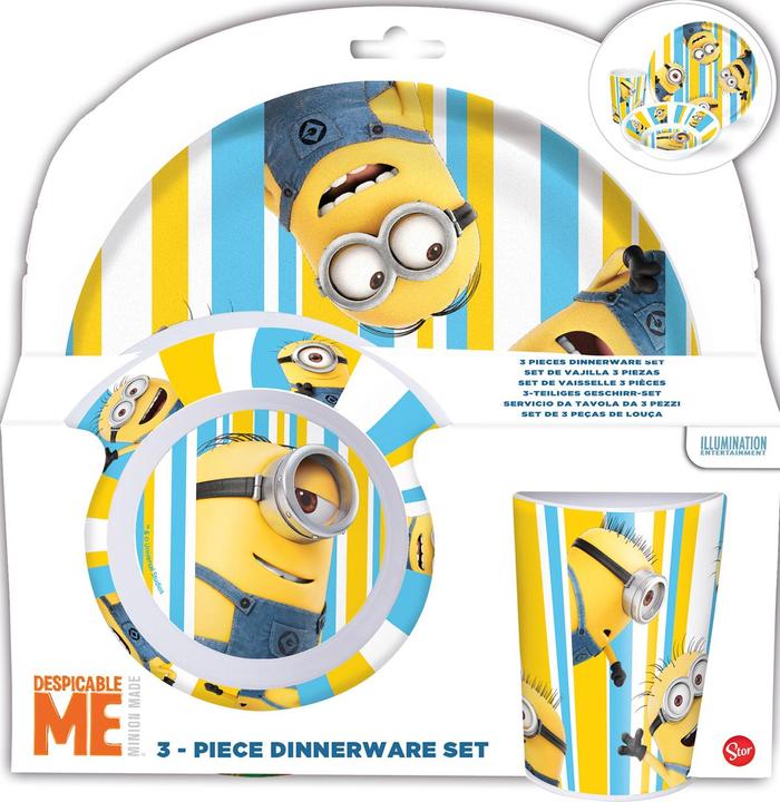 Produktbild Minions 3 tlg. Melaminset: 2 Teller und 1 Becher in Geschenkpackung 23,5x8x23 cm