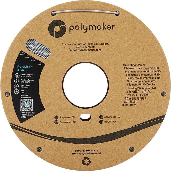 Actual product image Polymaker PF01012 PolyLite Filament ASA UV-resistant, weatherproof, heat-resistant (ASA, 2.85 mm, 1000 g, Grey)