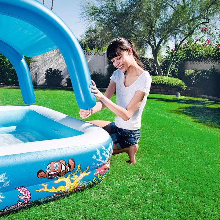 Produktbild Bestway Planschbecken Beach Buddy mit Sonnenschutzdach (140 x 140 x 114 cm)