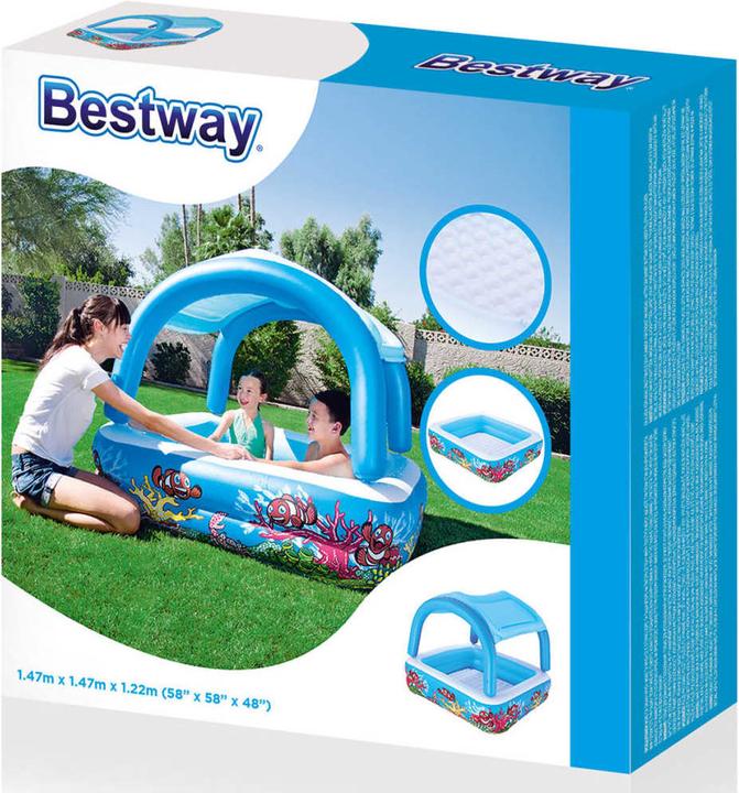 Produktbild Bestway Planschbecken Beach Buddy mit Sonnenschutzdach (140 x 140 x 114 cm)