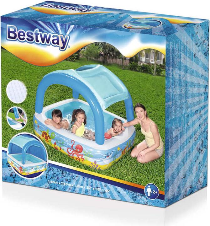Produktbild Bestway Planschbecken Beach Buddy mit Sonnenschutzdach (140 x 140 x 114 cm)